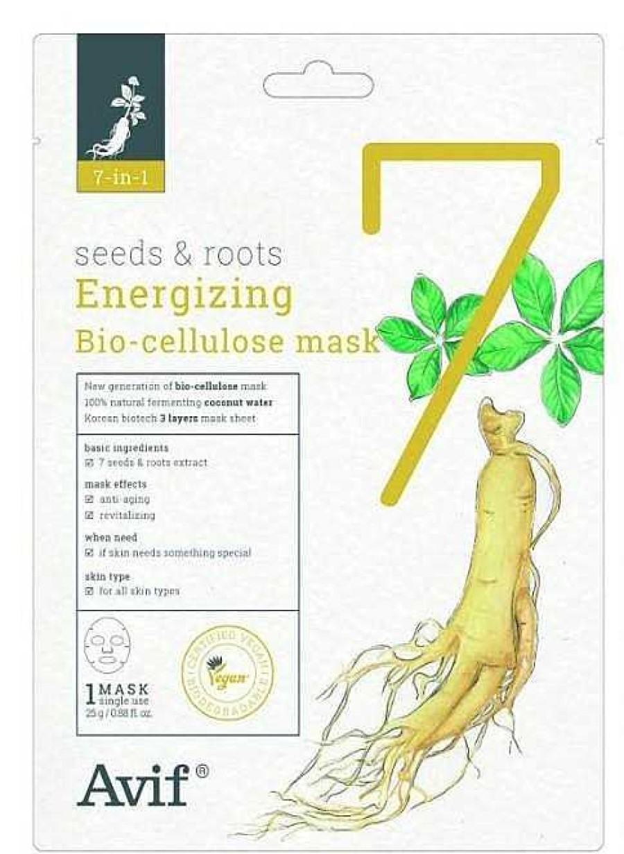 Avif Mascarilla Facial | Mascarilla Facial Avif 7-In-1 Seeds & Roots Energizing Bio-Cellulose