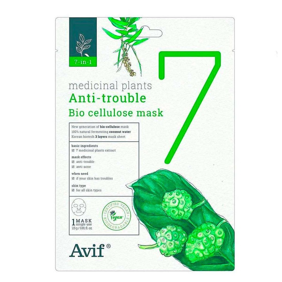 Avif Mascarilla Facial | Mascarilla Facial Avif 7-In-1 Medicinal Plant Anti-Trouble Bio-Cellulose